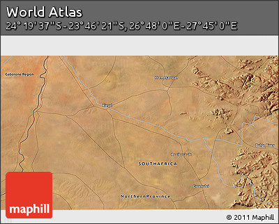 Satellite 3D Map of the Area around 24° 2' 59" S, 27° 16' 29" E