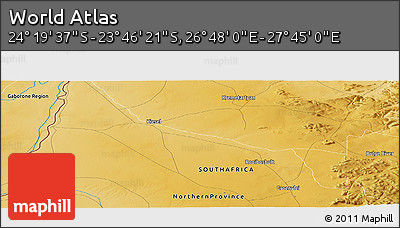 Physical Panoramic Map of the Area around 24° 2' 59" S, 27° 16' 29" E