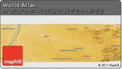 Physical Panoramic Map of the Area around 24° 2' 59" S, 27° 16' 29" E