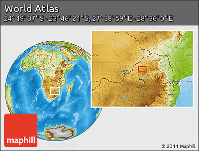Physical Location Map of the Area around 24° 2' 59" S, 28° 7' 30" E