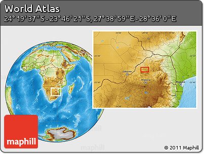 Physical Location Map of the Area around 24° 2' 59" S, 28° 7' 30" E