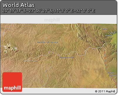 Satellite 3D Map of the Area around 24° 2' 59" S, 31° 31' 29" E