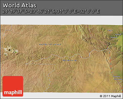 Satellite 3D Map of the Area around 24° 2' 59" S, 31° 31' 29" E
