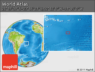 Physical Location Map of the Area around 24° 2' 59" S, 32° 13' 30" W