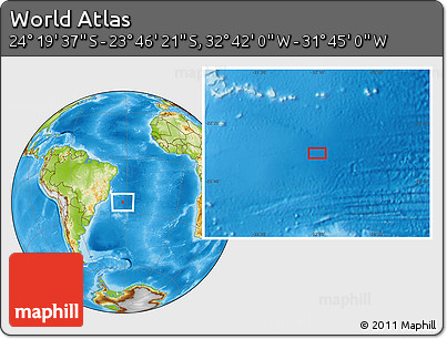 Physical Location Map of the Area around 24° 2' 59" S, 32° 13' 30" W