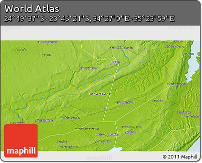 Physical 3D Map of the Area around 24° 2' 59" S, 34° 55' 29" E