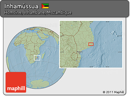 Savanna Style Location Map of Inhamússua, hill shading