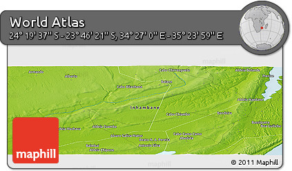 Physical Panoramic Map of the Area around 24° 2' 59" S, 34° 55' 29" E