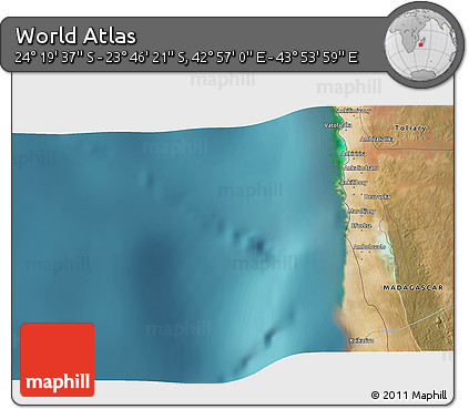 Satellite 3D Map of the Area around 24° 2' 59" S, 43° 25' 29" E