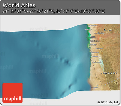 Satellite 3D Map of the Area around 24° 2' 59" S, 43° 25' 29" E