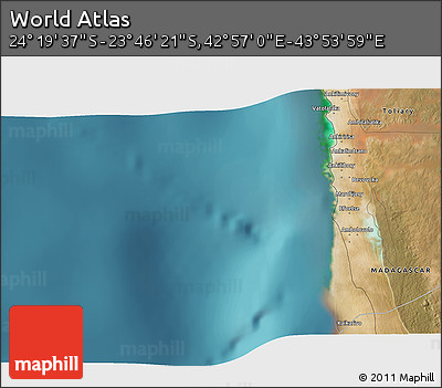 Satellite 3D Map of the Area around 24° 2' 59" S, 43° 25' 29" E