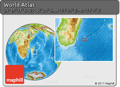 Physical Location Map of the Area around 24° 2' 59" S, 49° 22' 30" E