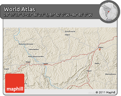 Shaded Relief 3D Map of the Area around 24° 2' 59" S, 49° 13' 30" W