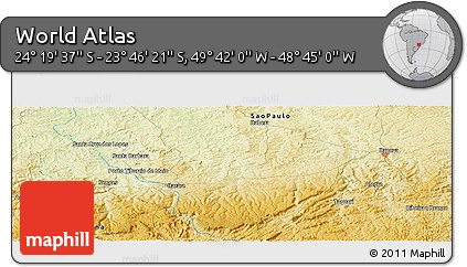 Physical Panoramic Map of the Area around 24° 2' 59" S, 49° 13' 30" W