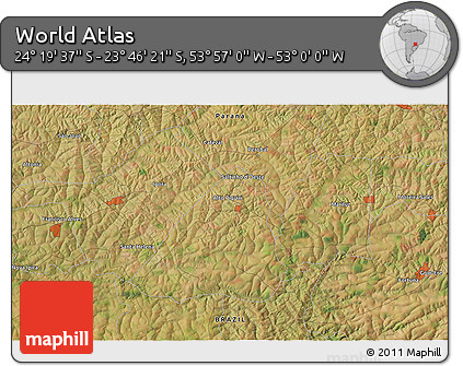 Satellite 3D Map of the Area around 24° 2' 59" S, 53° 28' 30" W