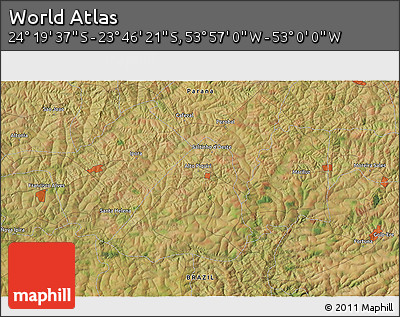 Satellite 3D Map of the Area around 24° 2' 59" S, 53° 28' 30" W