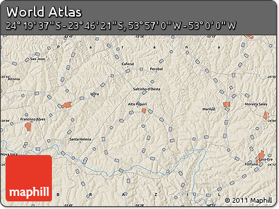 Shaded Relief Map of the Area around 24° 2' 59" S, 53° 28' 30" W