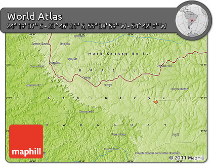 Physical Map of the Area around 24° 2' 59" S, 55° 10' 29" W