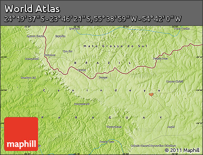 Physical Map of the Area around 24° 2' 59" S, 55° 10' 29" W