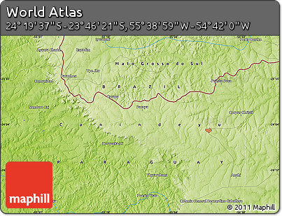 Physical Map of the Area around 24° 2' 59" S, 55° 10' 29" W
