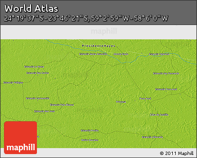 Physical 3D Map of the Area around 24° 2' 59" S, 58° 34' 30" W