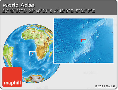Physical Location Map of the Area around 24° 2' 59" S, 5° 10' 30" E