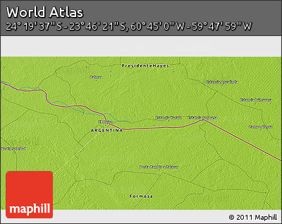 Physical 3D Map of the Area around 24° 2' 59" S, 60° 16' 29" W