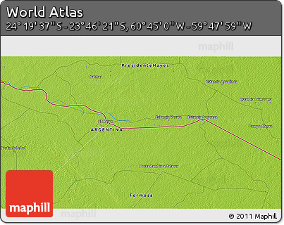 Physical 3D Map of the Area around 24° 2' 59" S, 60° 16' 29" W