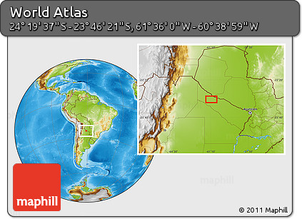 Physical Location Map of the Area around 24° 2' 59" S, 61° 7' 30" W