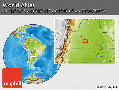 Physical Location Map of the Area around 24° 2' 59" S, 61° 7' 30" W