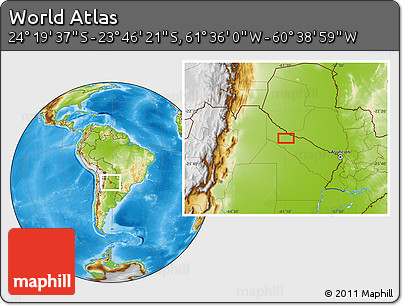 Physical Location Map of the Area around 24° 2' 59" S, 61° 7' 30" W