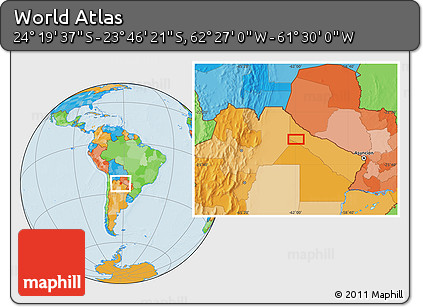 Political Location Map of the Area around 24° 2' 59" S, 61° 58' 30" W
