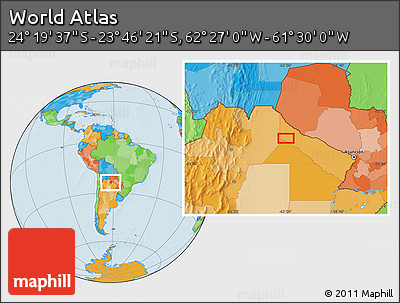 Political Location Map of the Area around 24° 2' 59" S, 61° 58' 30" W