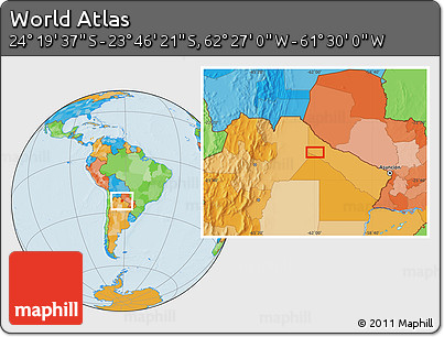 Political Location Map of the Area around 24° 2' 59" S, 61° 58' 30" W