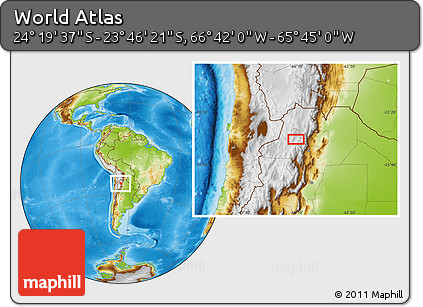 Physical Location Map of the Area around 24° 2' 59" S, 66° 13' 29" W