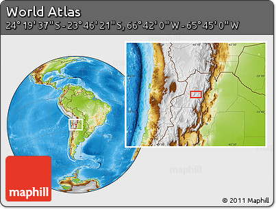 Physical Location Map of the Area around 24° 2' 59" S, 66° 13' 29" W
