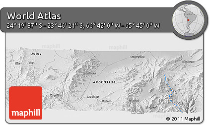 Physical Panoramic Map of the Area around 24° 2' 59" S, 66° 13' 29" W