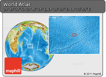 Physical Location Map of the Area around 24° 2' 59" S, 68° 4' 29" E