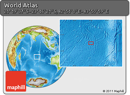 Physical Location Map of the Area around 24° 2' 59" S, 83° 22' 30" E