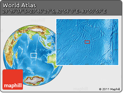 Physical Location Map of the Area around 24° 2' 59" S, 83° 22' 30" E