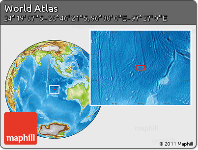 Physical Location Map of the Area around 24° 2' 59" S, 96° 58' 29" E