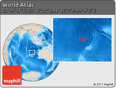 Shaded Relief Location Map of the Area around 24° 2' 59" S, 98° 40' 30" E