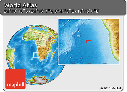 Physical Location Map of the Area around 24° 32' 42" S, 10° 16' 30" E