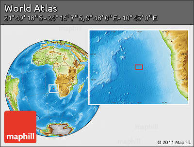 Physical Location Map of the Area around 24° 32' 42" S, 10° 16' 30" E