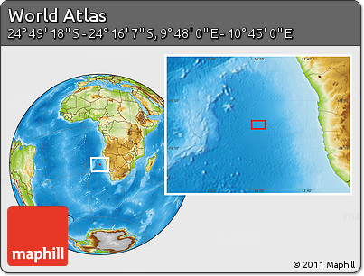 Physical Location Map of the Area around 24° 32' 42" S, 10° 16' 30" E