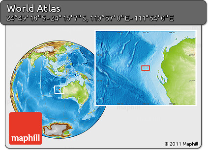 Physical Location Map of the Area around 24° 32' 42" S, 111° 25' 30" E