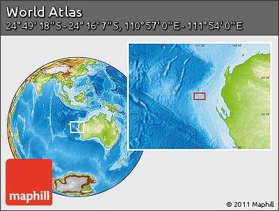 Physical Location Map of the Area around 24° 32' 42" S, 111° 25' 30" E