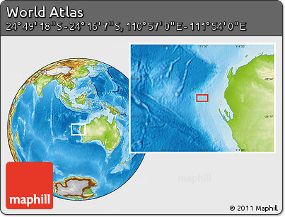 Physical Location Map of the Area around 24° 32' 42" S, 111° 25' 30" E
