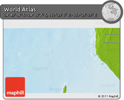 Physical 3D Map of the Area around 24° 32' 42" S, 113° 7' 30" E