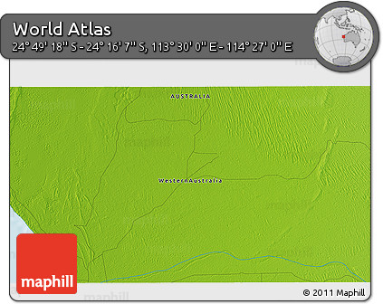 Physical 3D Map of the Area around 24° 32' 42" S, 113° 58' 29" E